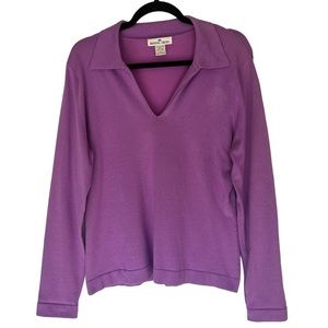 Donna Gray Polo Style Knit Long Sleeve Sweater, Purple Silk Rayon Women Size L